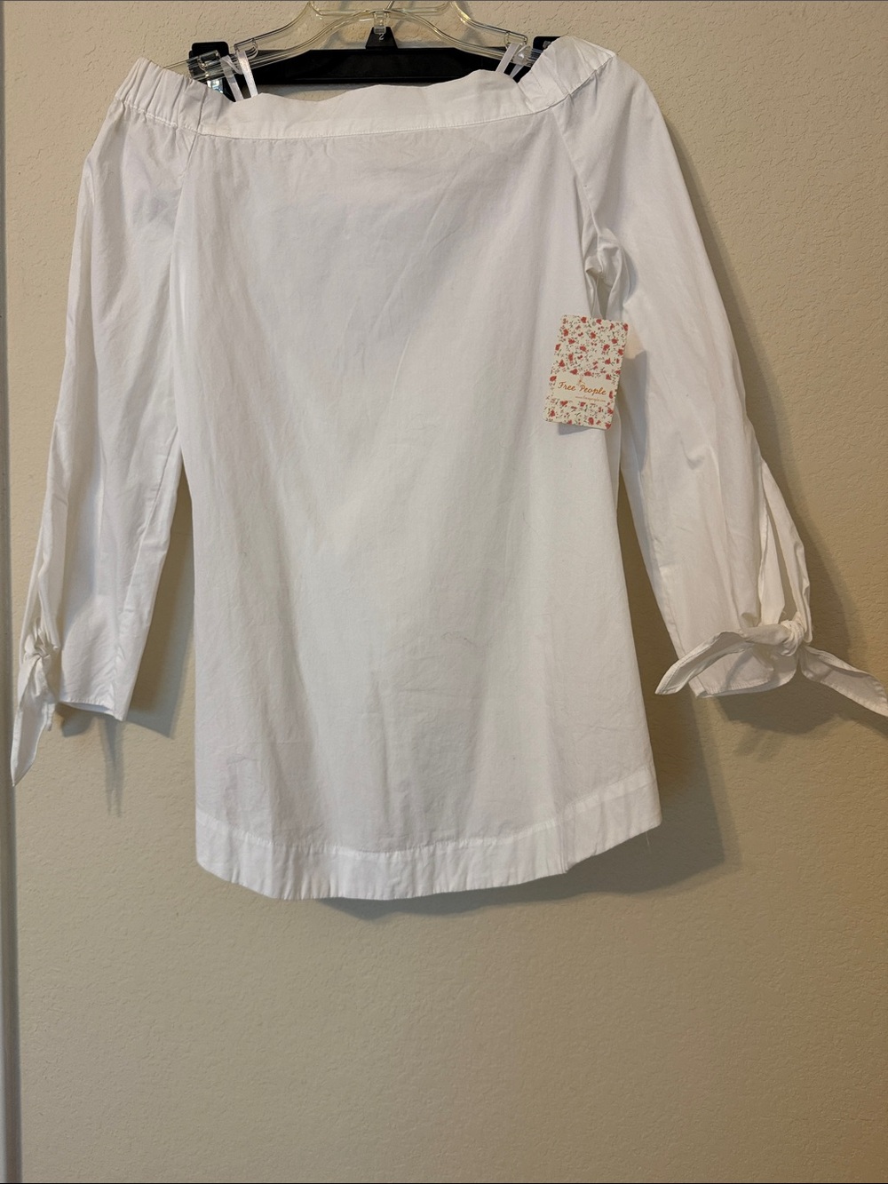 Free People White Off-Shoulder Tie-Sleeve Top